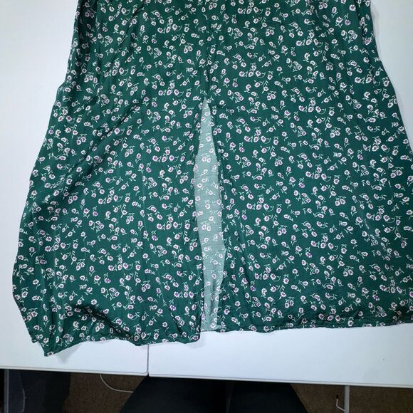 Gap Dress Womens Sz 20 Green Floral Long Sleeve Satin Puff Sleeve Midi V Neck - Picture 10 of 12